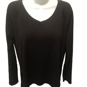 PJ Harlow Rib Knit High/Low Sweatshirt With Slit Soft Supima Cotton V-Neck S